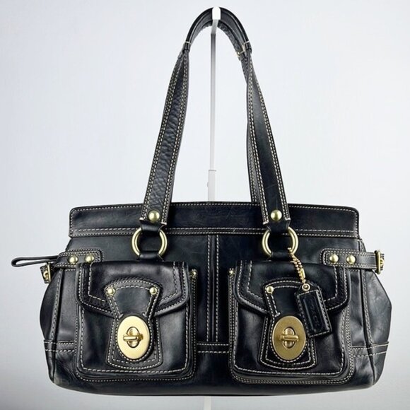 Coach Handbags - RARE Coach Legacy Collection Black Hot Pink Leather Brass Satchel Shoulder Bag